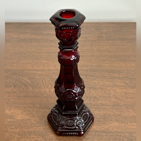 AVON 1876 CAPE COD COLLECTION RUBY RED GLASS 8.5" CANDLESTICK - Picture 2 of 4